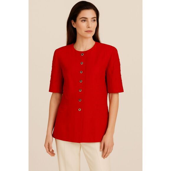 Louis Féraud Set Pret-A-Porter Linen Vintage Blazer Jacket in Red 16 - Picture 1 of 12